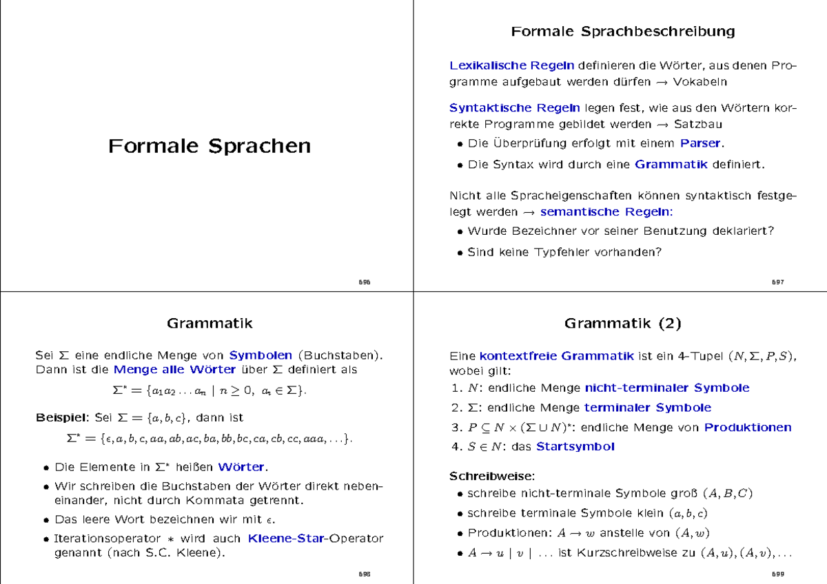 Wow - Lecture Notes 2 - Formale Sprachen 696 Formale Sprachbeschreibung ...