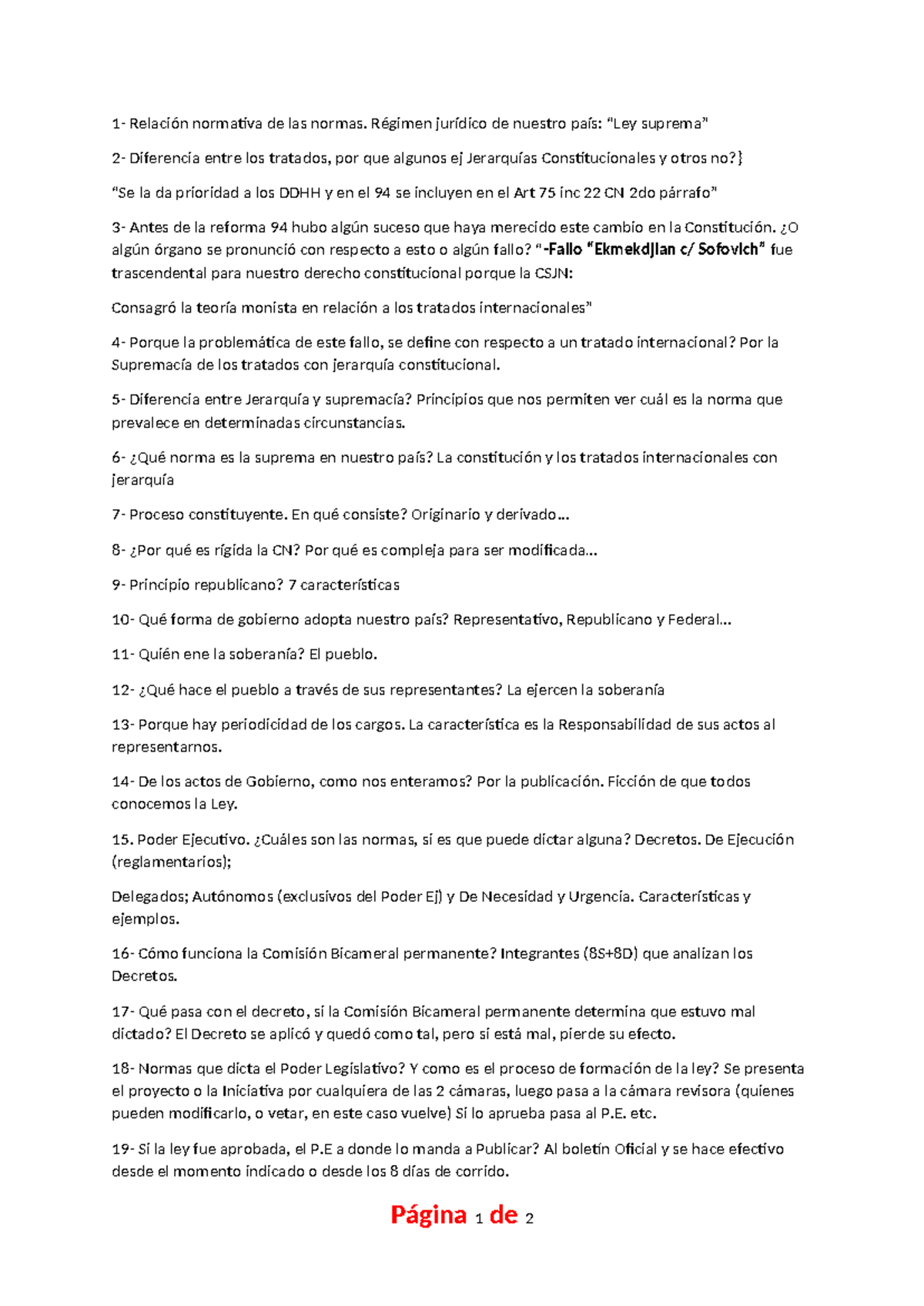 FINAL DERECHO CONSTITUCIONAL 2023 - 1- Relación normativa de las normas ...