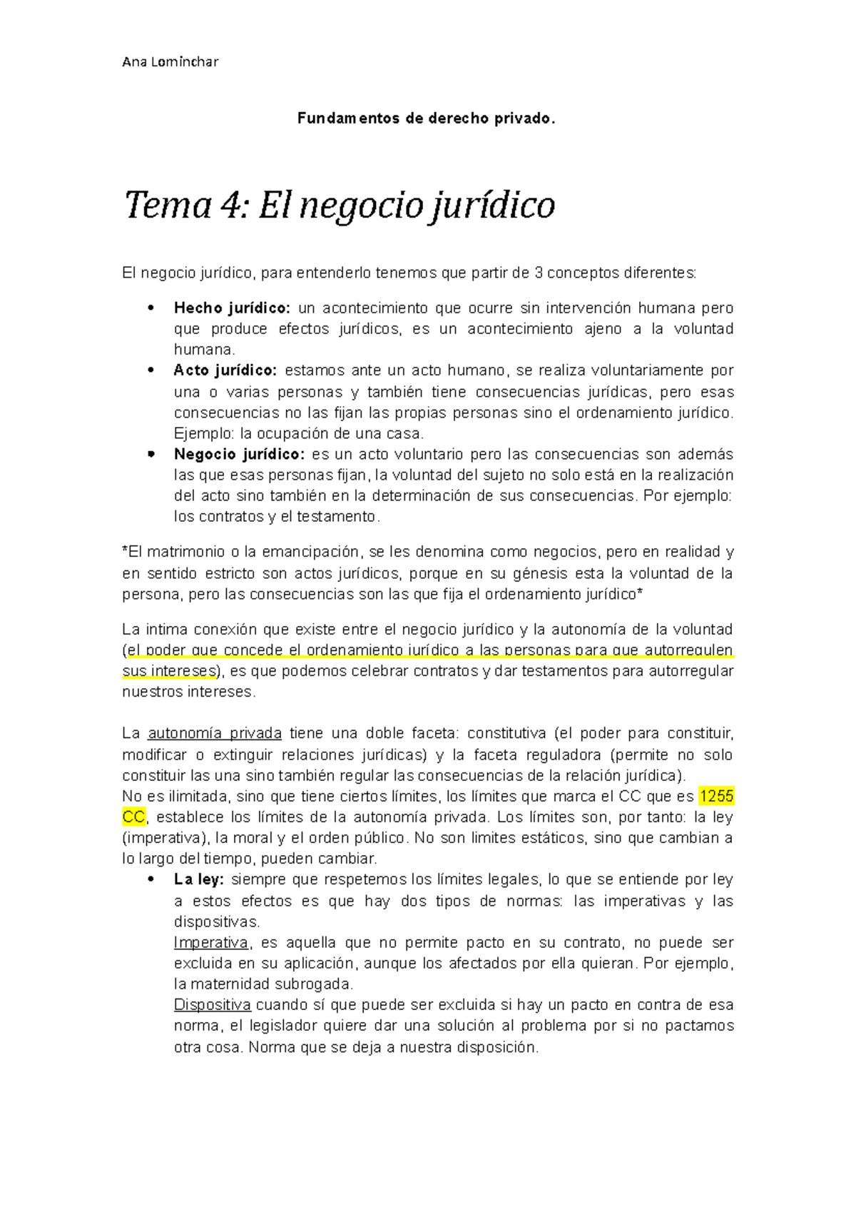 Fundamentos De Derecho Privado - Tema 4: El Negocio Jurídico El Negocio ...