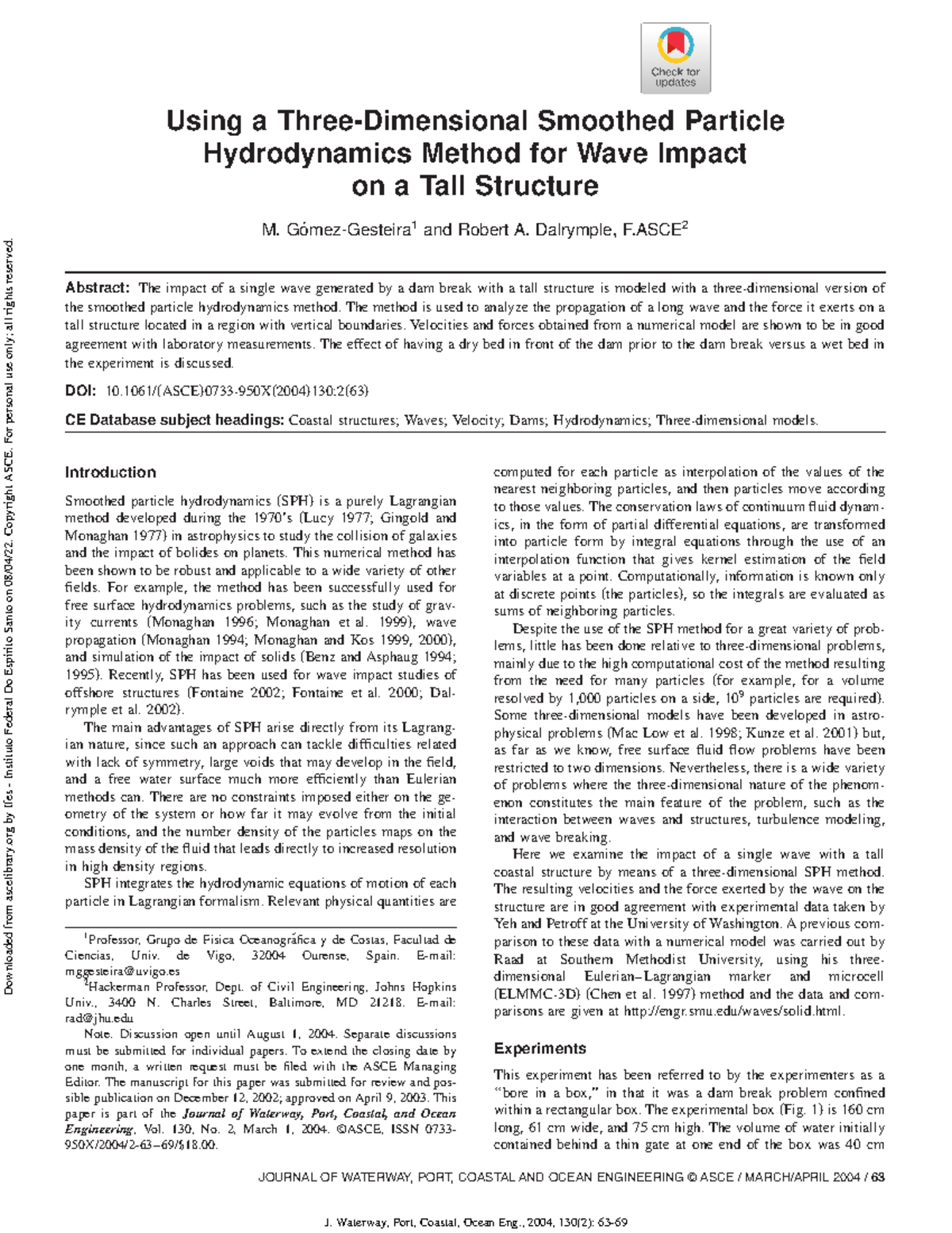 Using a Three-Dimensional Smoothed Particle Hydrodynamics Method for ...