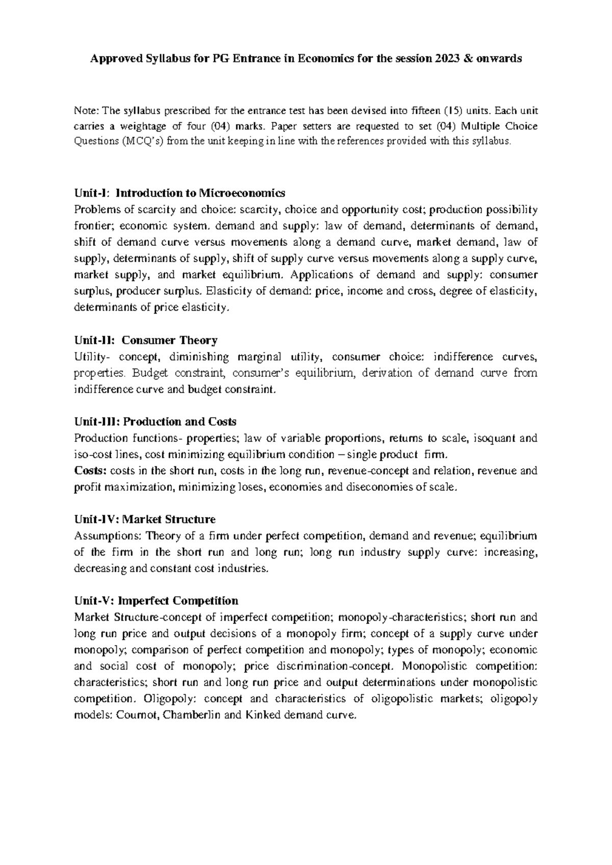 Ma Eco Entrance Syllabus