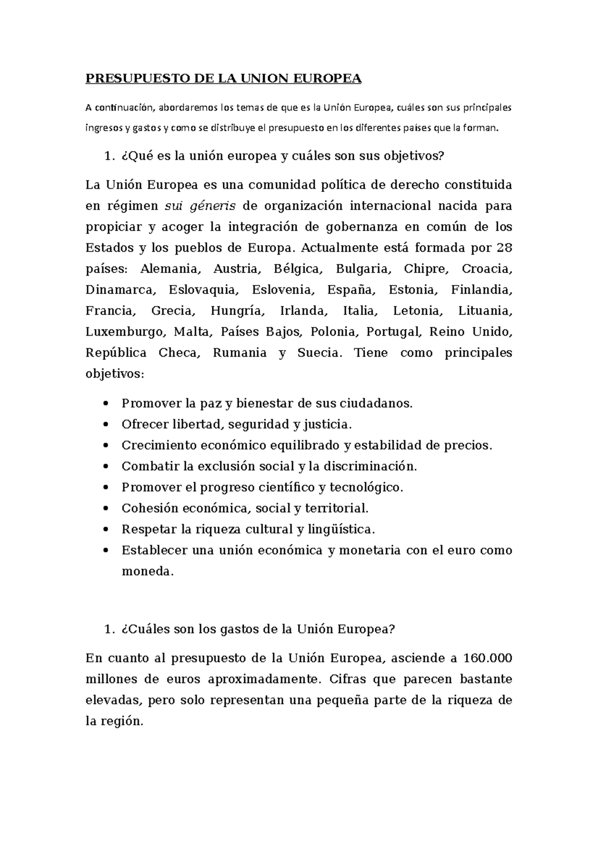 Presupuesto DE LA Union Europea - PRESUPUESTO DE LA UNION EUROPEA A ...