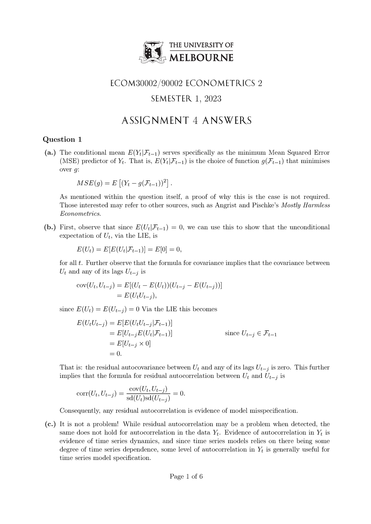 econometrics 2 assignment 1