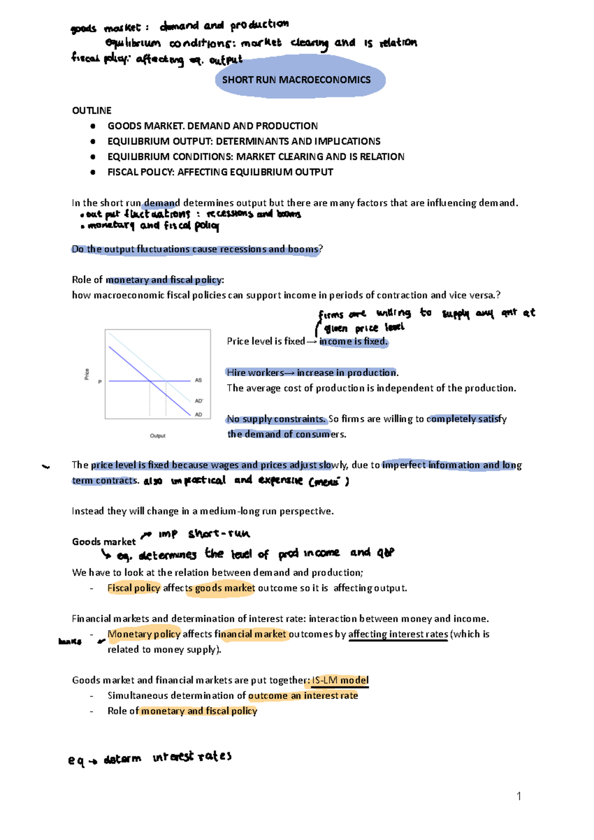 Topic 2 Notes Short run macroeconomic is lm model SHORT RUN