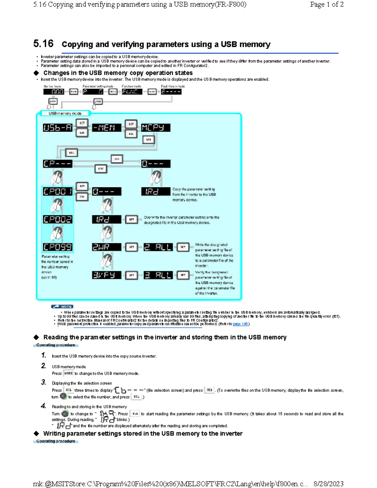 Mitsubishi manual - 5 Copying and verifying parameters using a USB ...