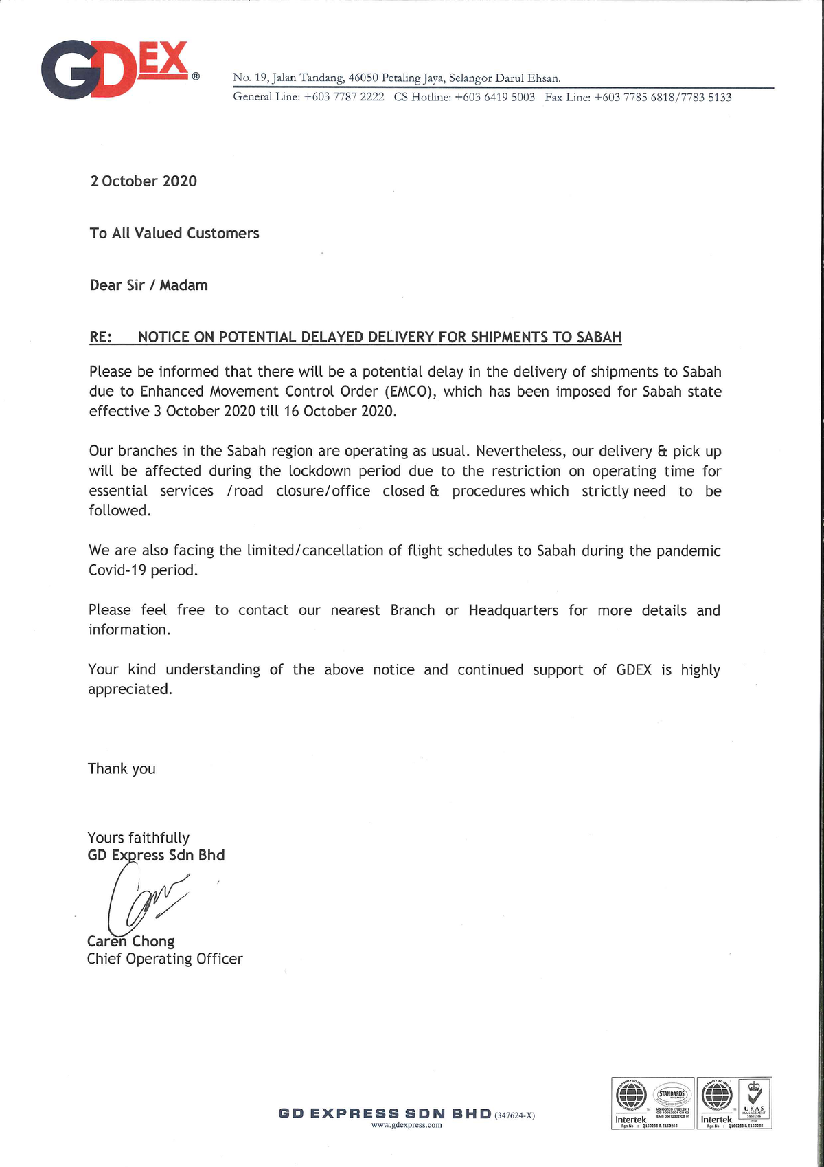 Notice Delayed Delivery Sabah - Mechatronics Engineering - Studocu