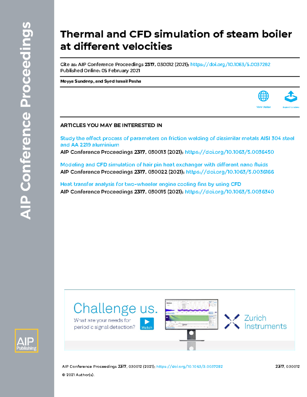 CFD Boiler - fvevf - AIP Conference Proceedings 2317 , 030012 (2021 ...