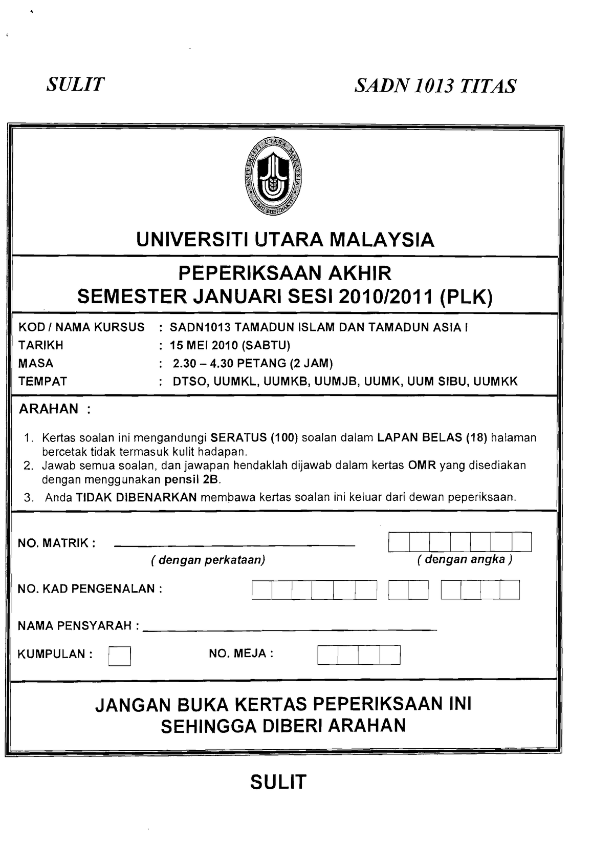 Titas UUM  past year question  Tamadun Islam dan Tamadun Asia (TITAS