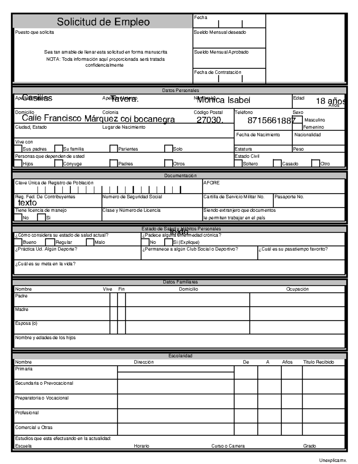Solicitud De Empleo Nuevo 2021 Unexplicamx Solicitud De Empleo Fecha Puesto Que Solicita 5227