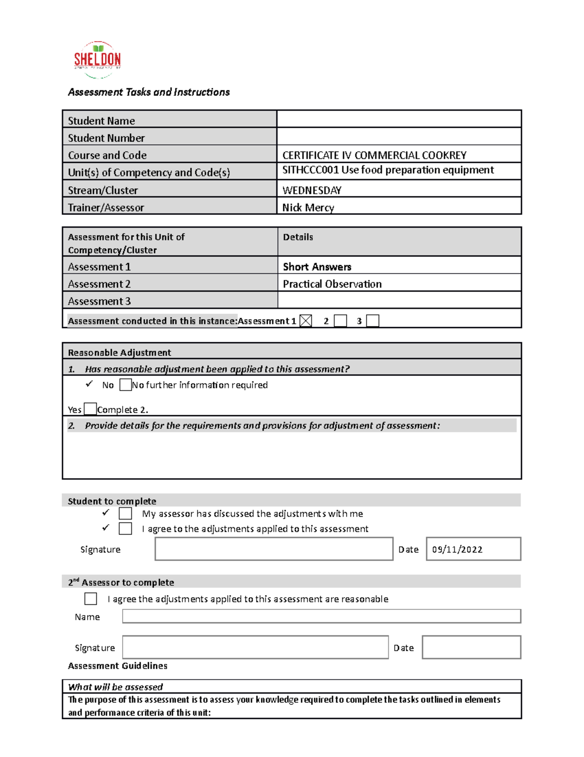 Sithccc 001 Assessment 1 -Short Answers - Assessment Tasks and ...