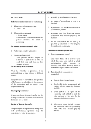 Partnership Sample Questions - PARTNERSHIP Generally, A Contract Of ...