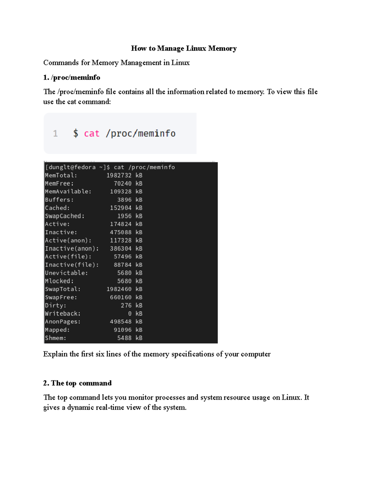 Activity chapter 3 Memory management How to Manage Linux Memory