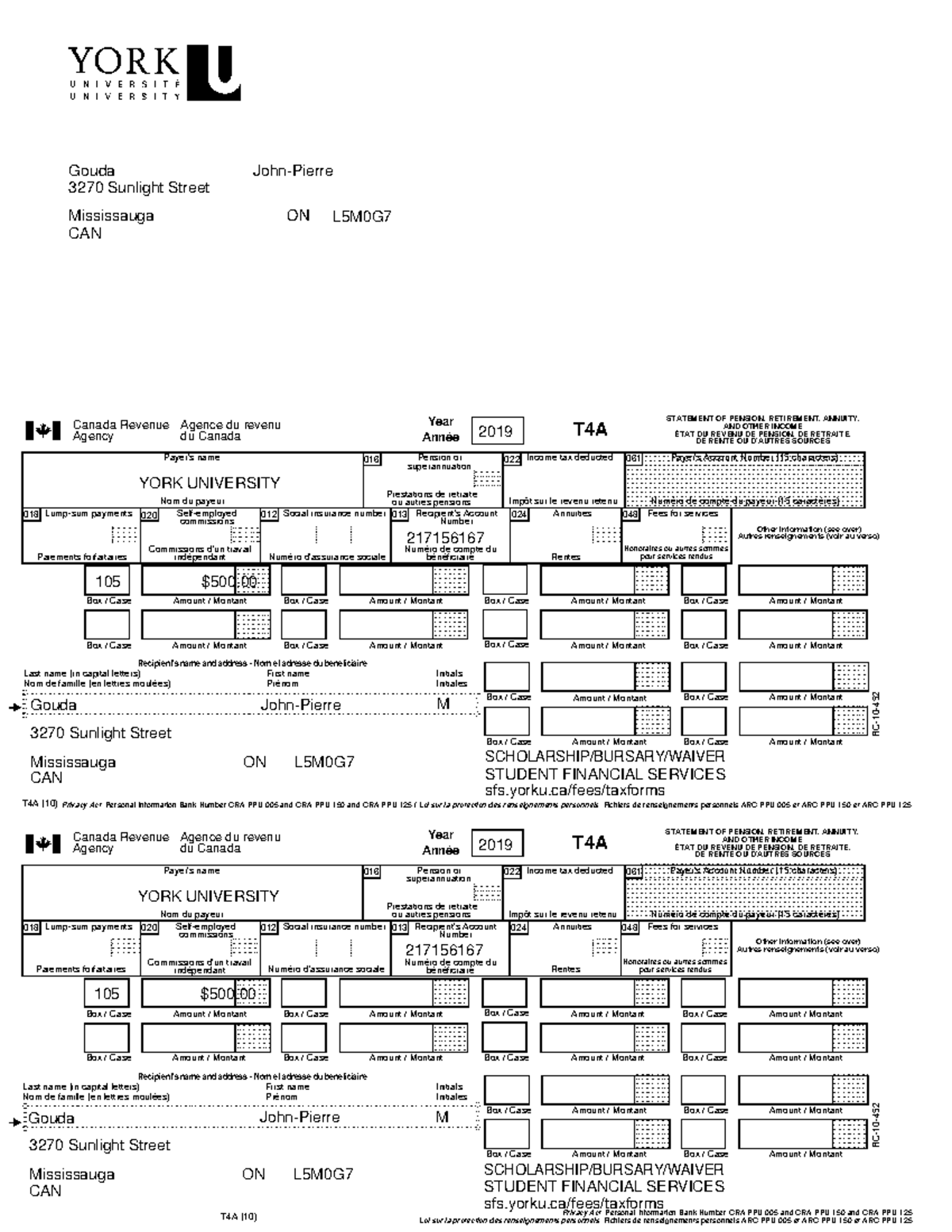 T4a 2019 english - essay - Canada Revenue Agency Agence du revenu du ...