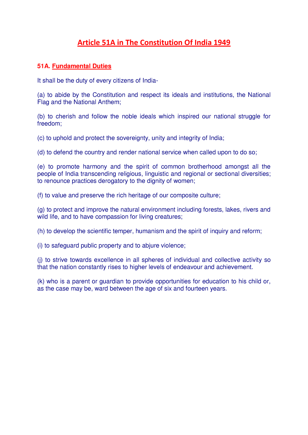 essay on article 51a