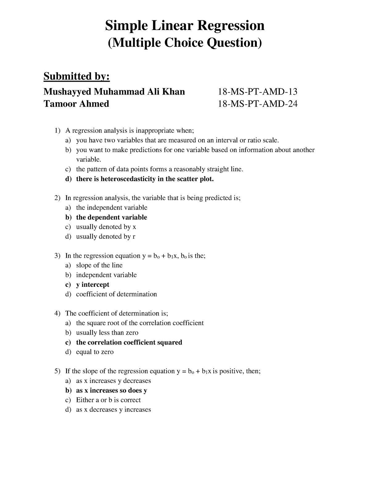 Mcqs An Examination Dealing With Simple Linear Regression Simple Linear Regression Multiple Studocu