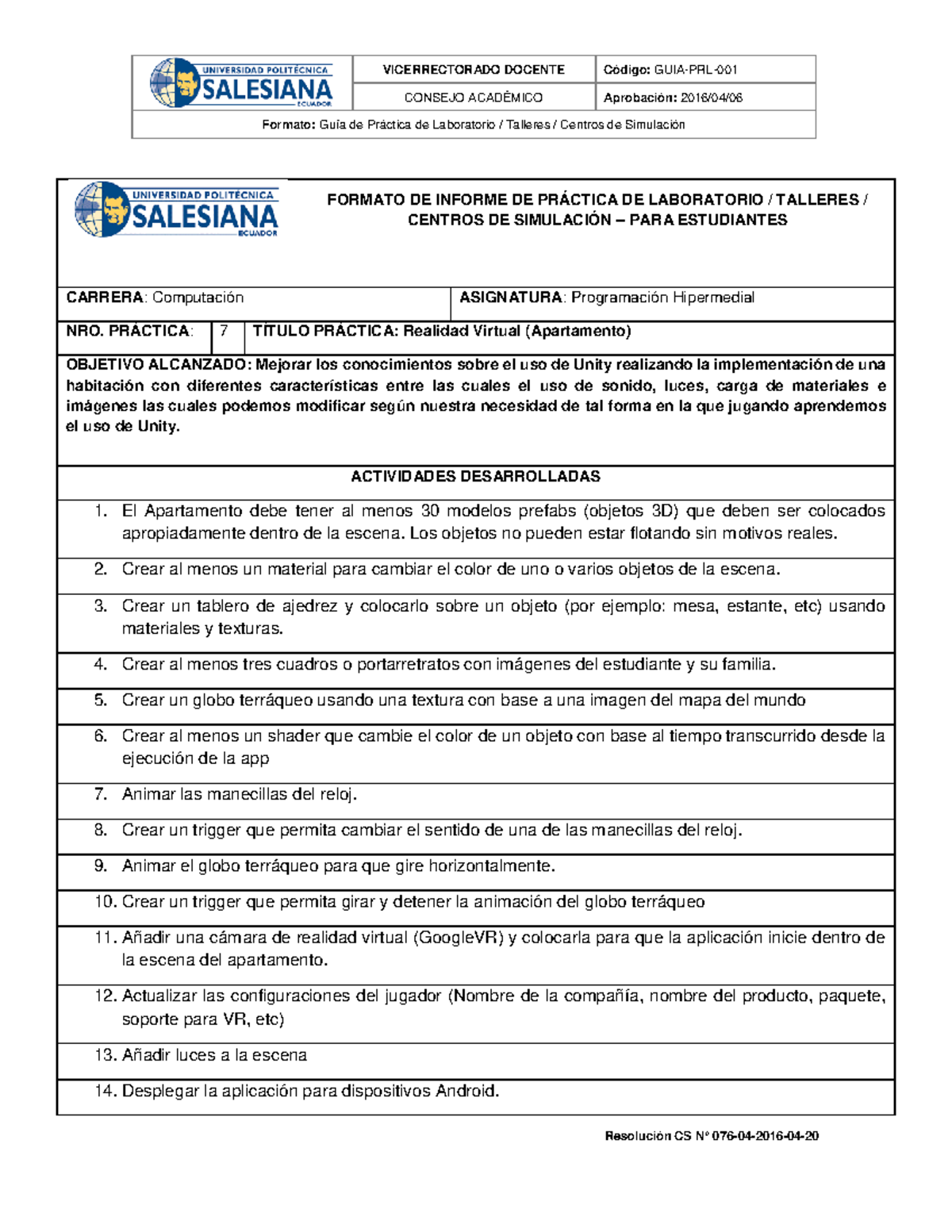 Formato DE Informe DE Práctica DE Laboratorio ( Estudiantes ...