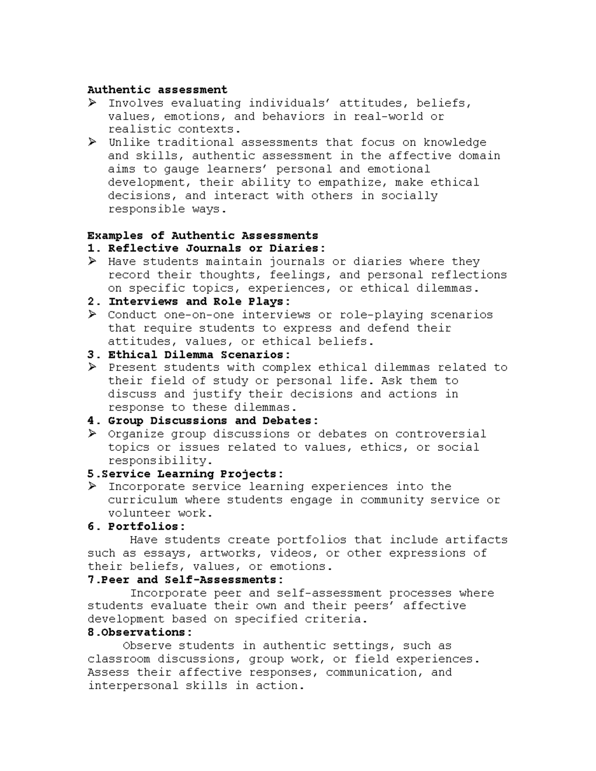 Authentic assessment - summary of the lecture - Authentic assessment ...