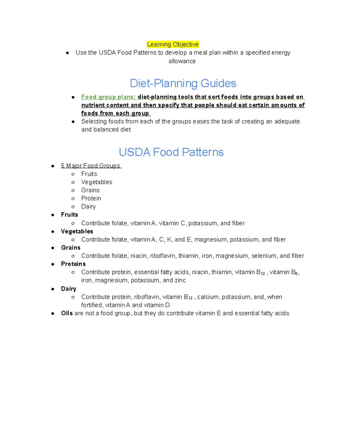 2 2 Diet Planning Guides Learning Objective Use The USDA Food