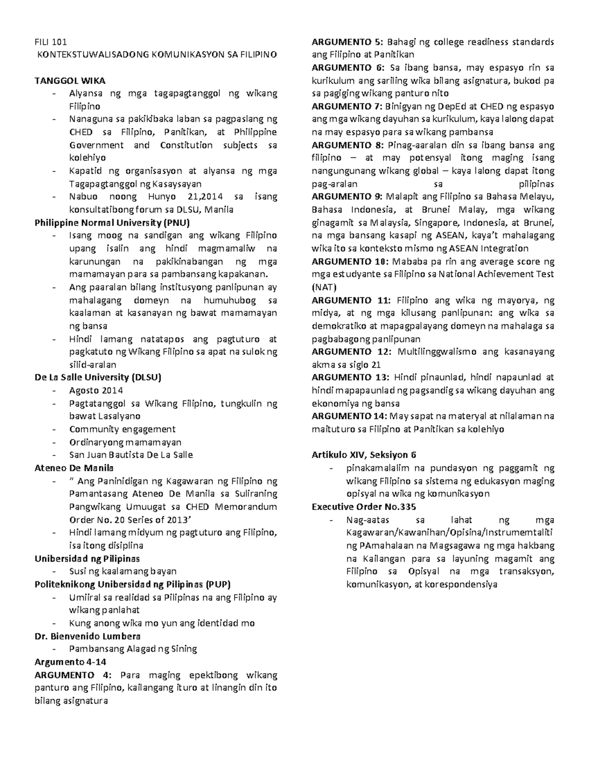 FILI 101 - Reviewer For Kontekstwalisadong Filipino - FILI 101 ...