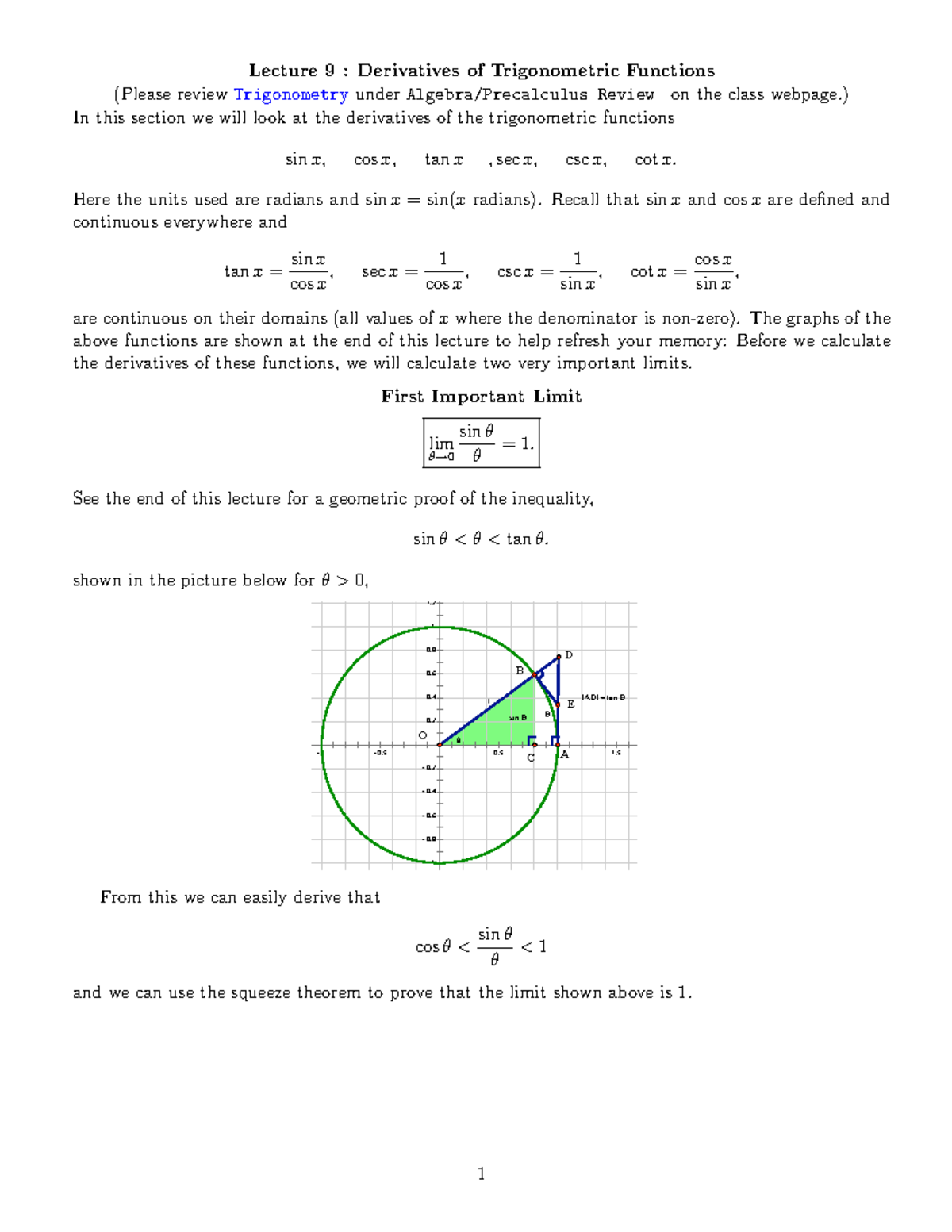 9. Trigonometric Functions - Lecture 9 : Derivatives Of Trigonometric ...