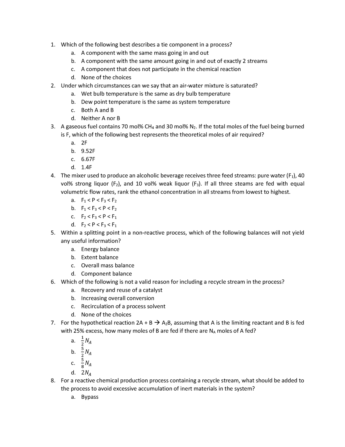 Day-2-Refresher Exam - Chemical Engineering - Studocu