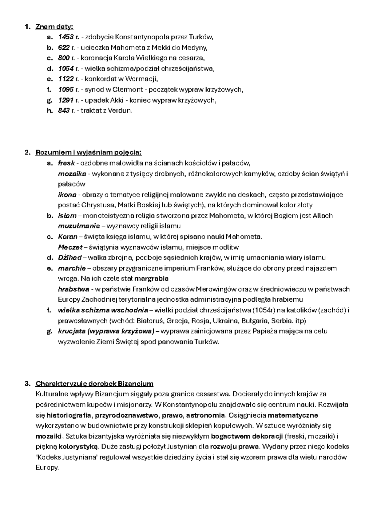 DZIAŁ III - BIZANCJUM - Znam daty: a. 1453 r. - zdobycie