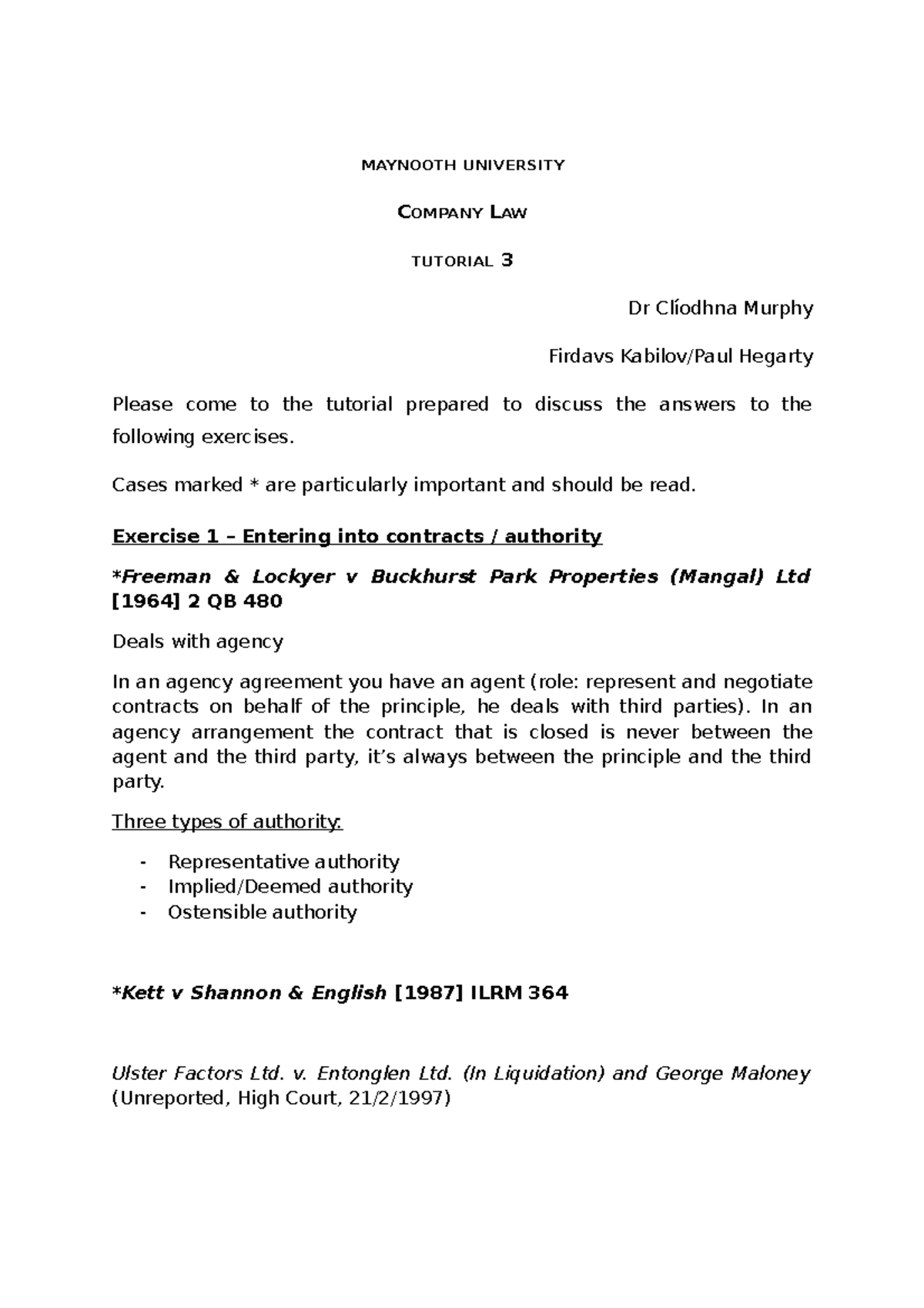Tutorial 3 CL Maynooth University 20212022 MAYNOOTH UNIVERSITY