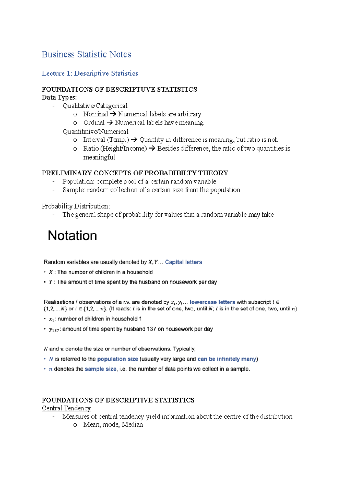 Business Statistic Notes - Business Statistic Notes Lecture 1 ...