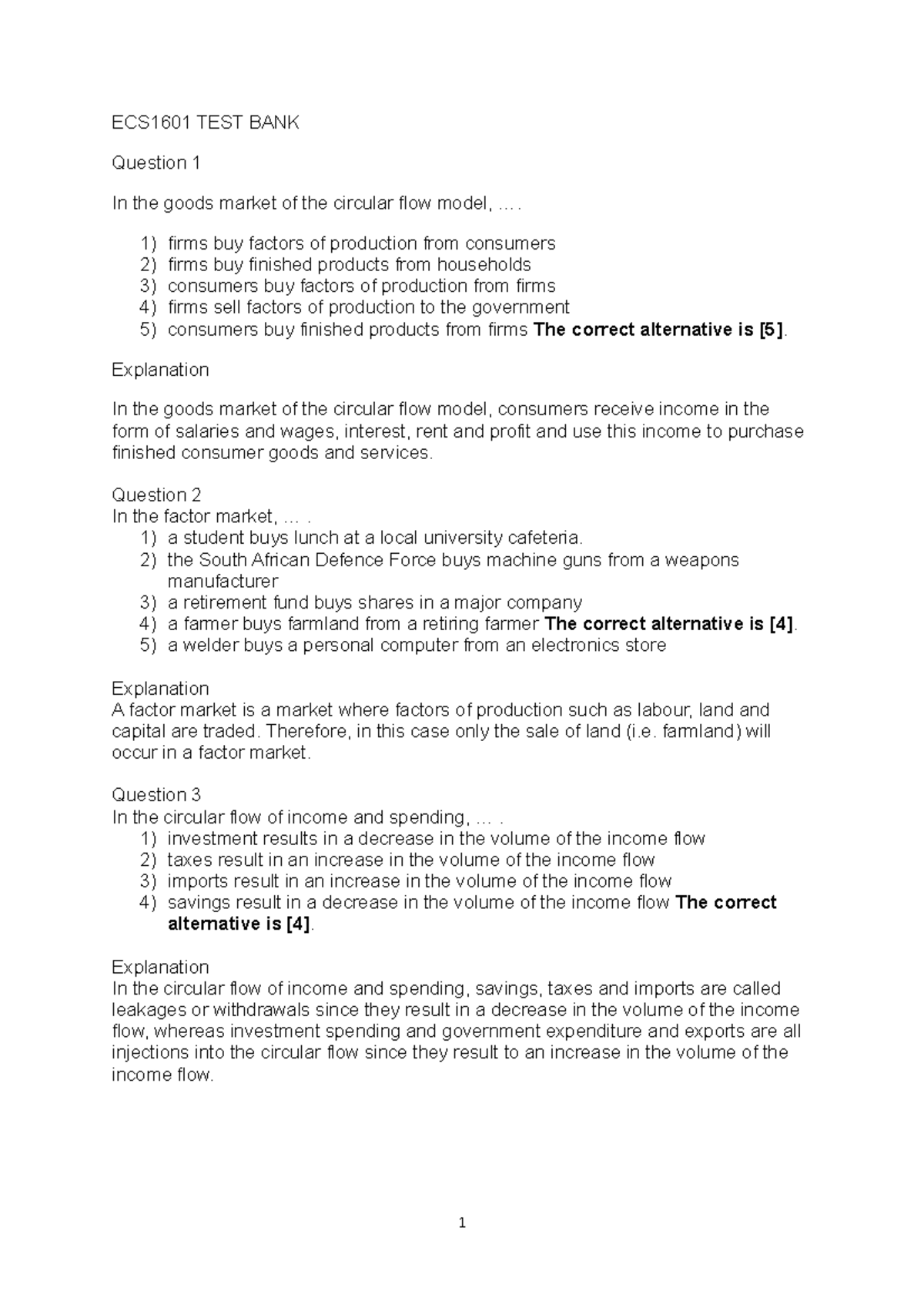 ECS1601-TEST-BANK - ECS1601 TEST BANK Question 1 In The Goods Market Of ...