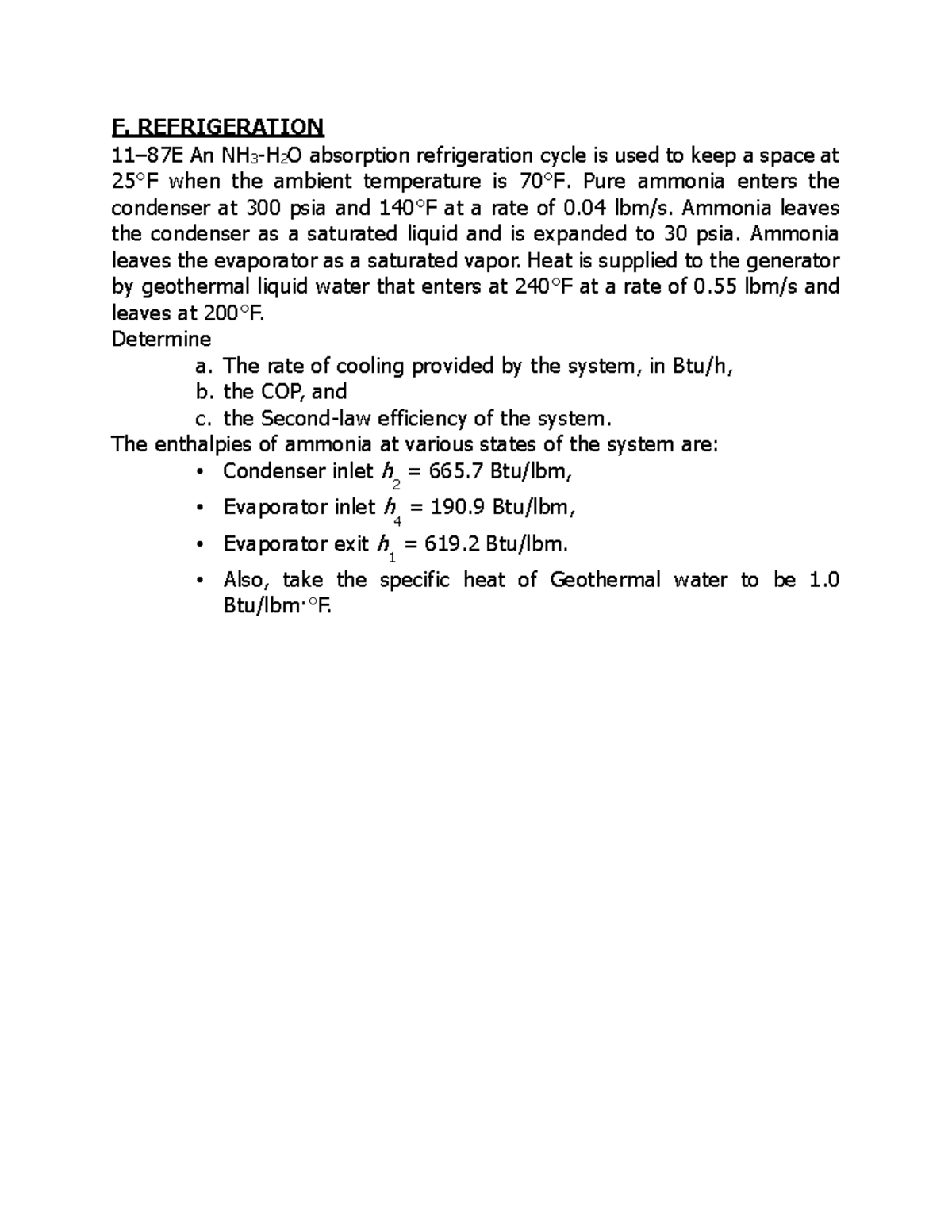 Final Exam 8 October 2016, questions and answers F. REFRIGERATION 11