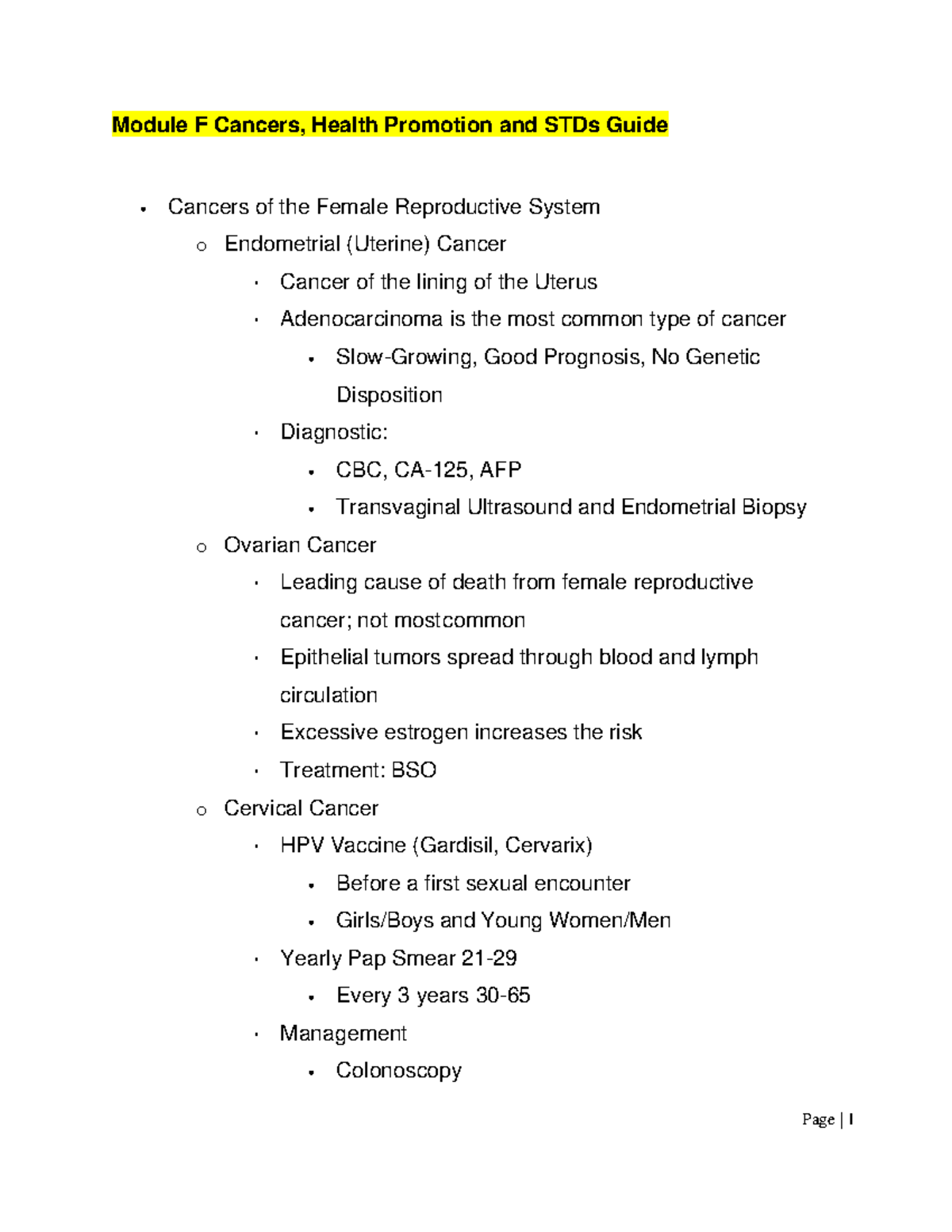 Module F Cancers, Health Promotion and STDs Guide - It can result from ...