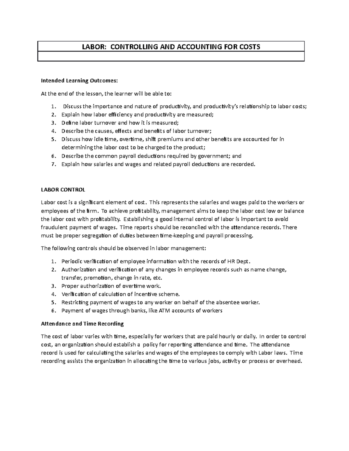 Accounting for Labor Costs - LABOR: CONTROLLING AND ACCOUNTING FOR ...