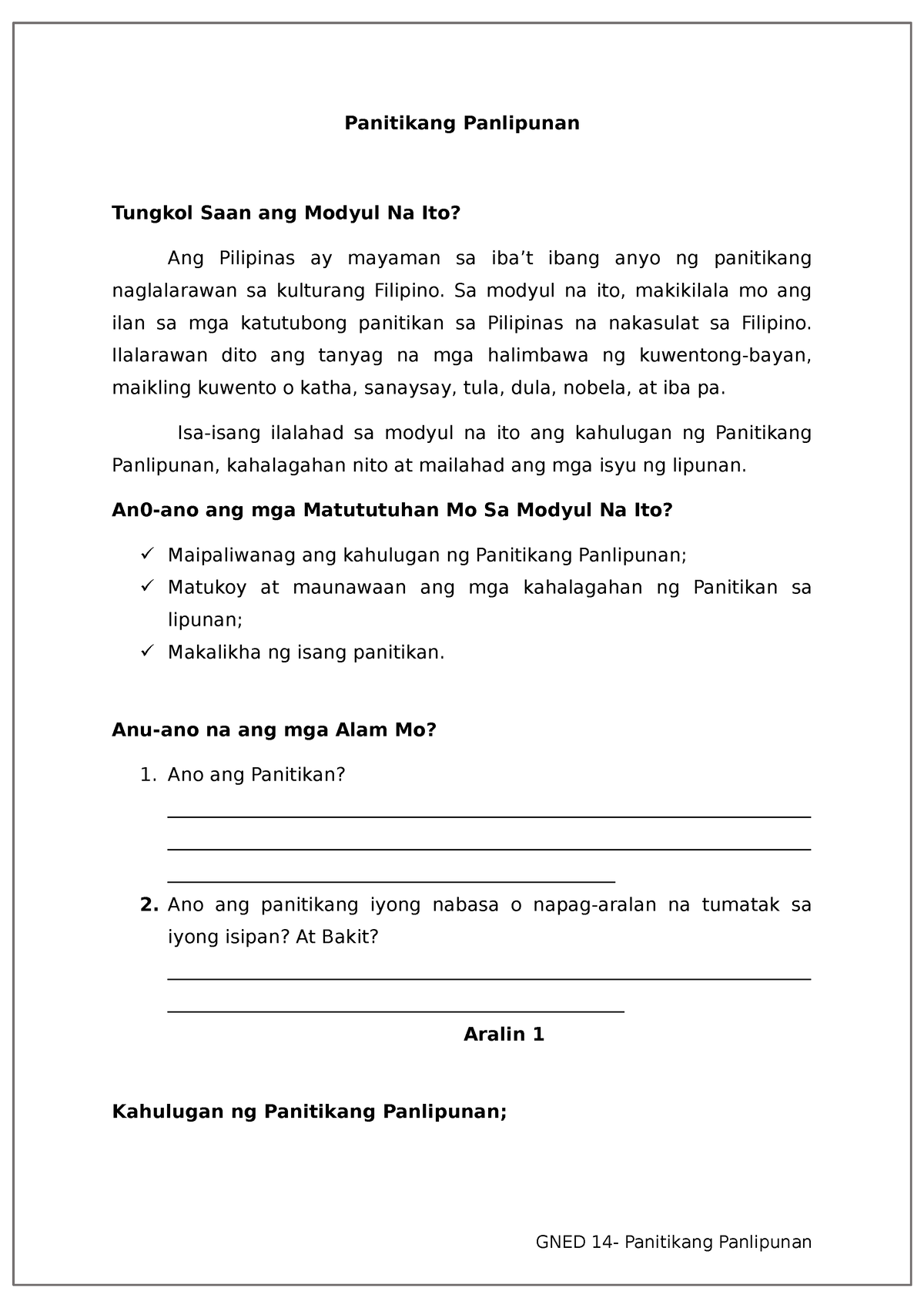 Aralin 1 - Kahulugan At Kahalagahan Ng Panitikang Panlipunan ...