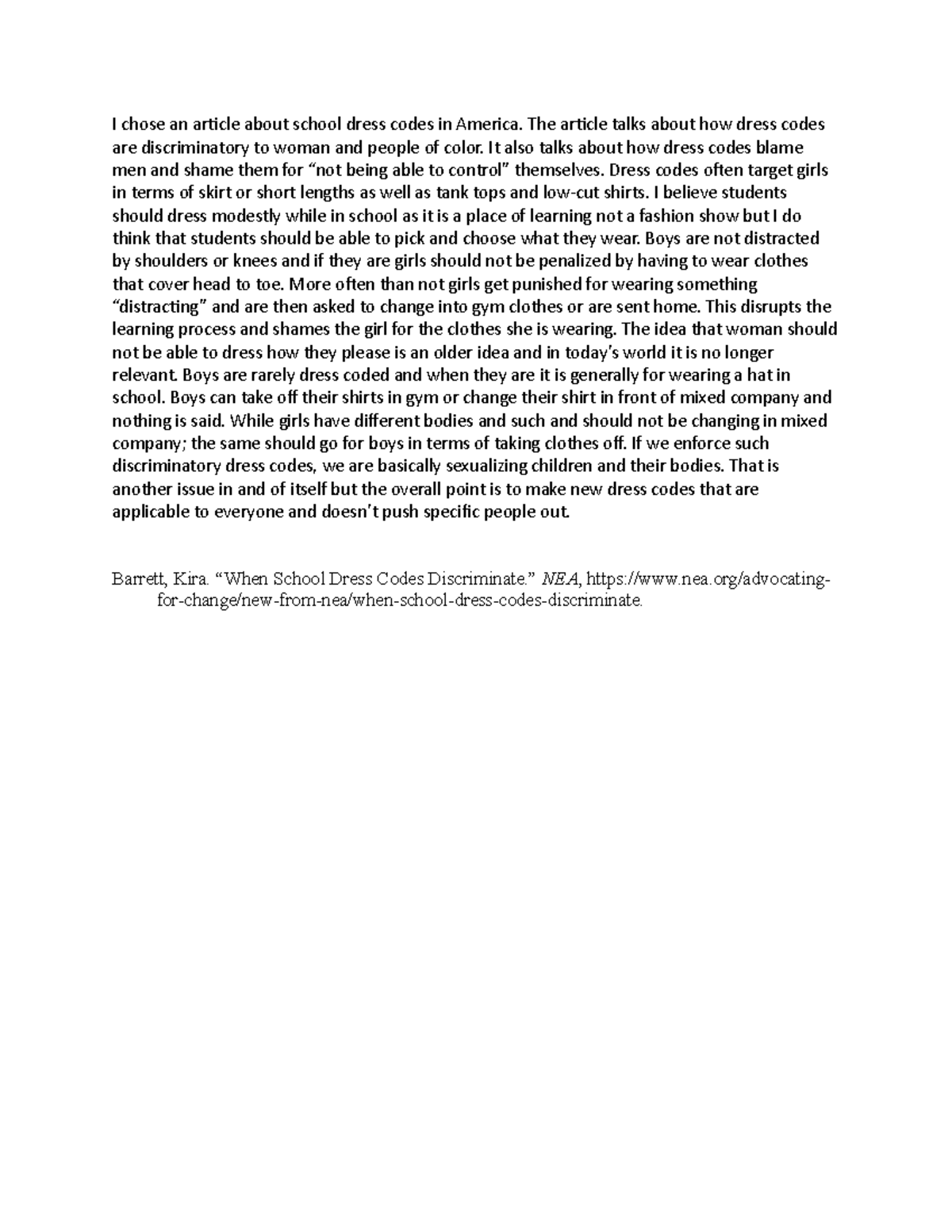 Dress Codes - Assignment: choose and article and write a summary and ...