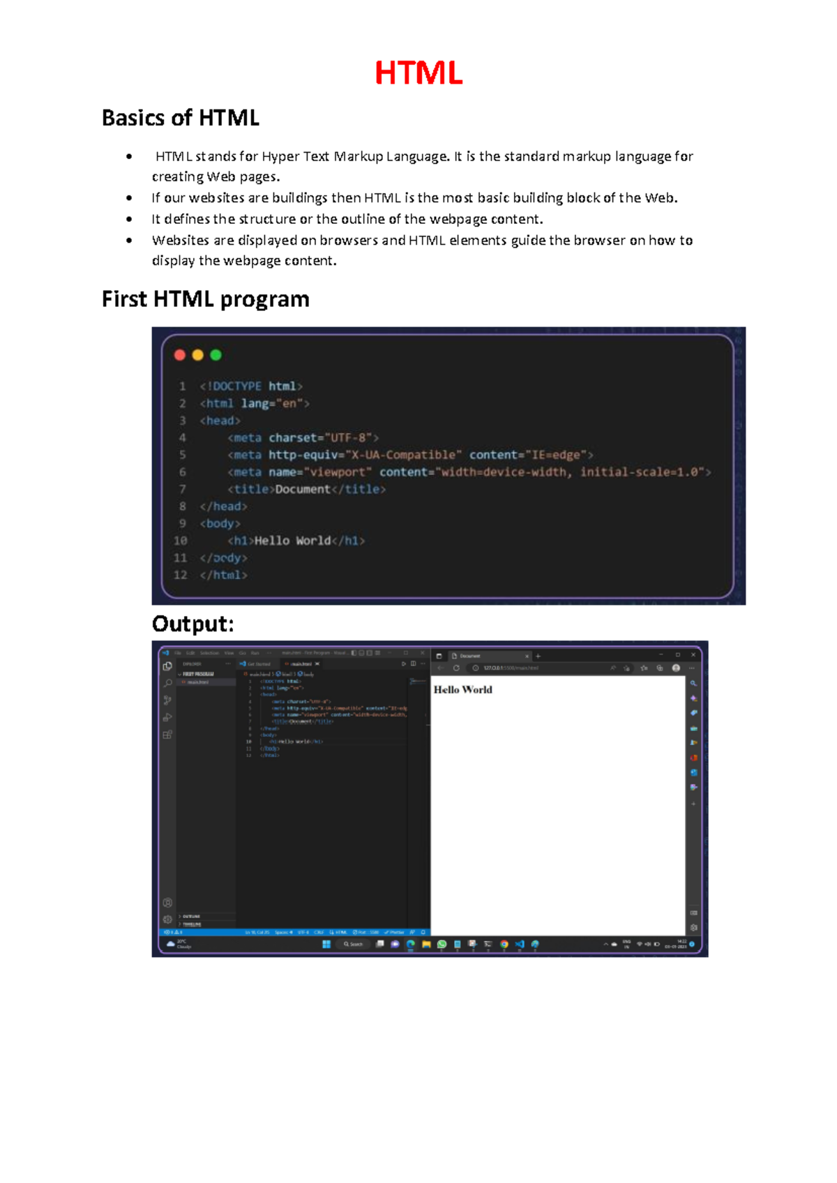 Basics of HTML - this is basic of html - Basics of HTML HTML stands for ...