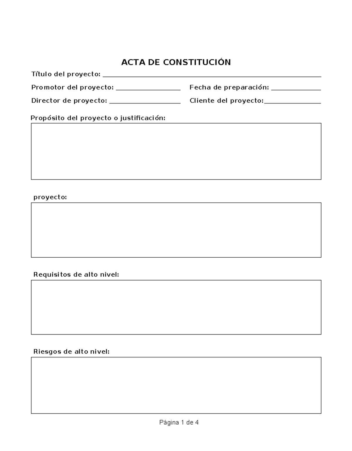 Acta De Constitucion Acta De Constituci N De Un Proyecto T Tulo Del