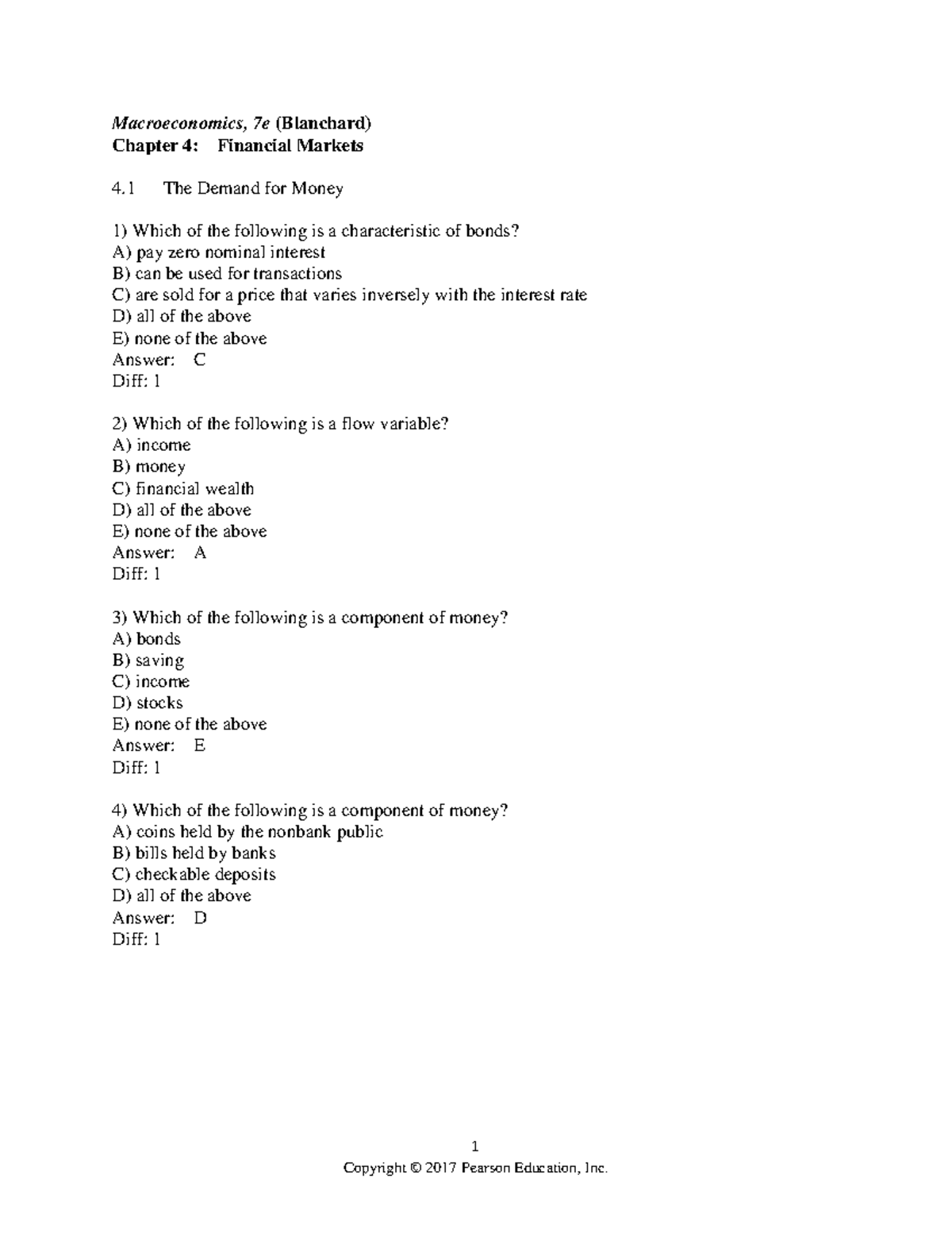 Chapter+4 - blanchard macroeconomics 7th test bank - 1 Macroeconomics ...