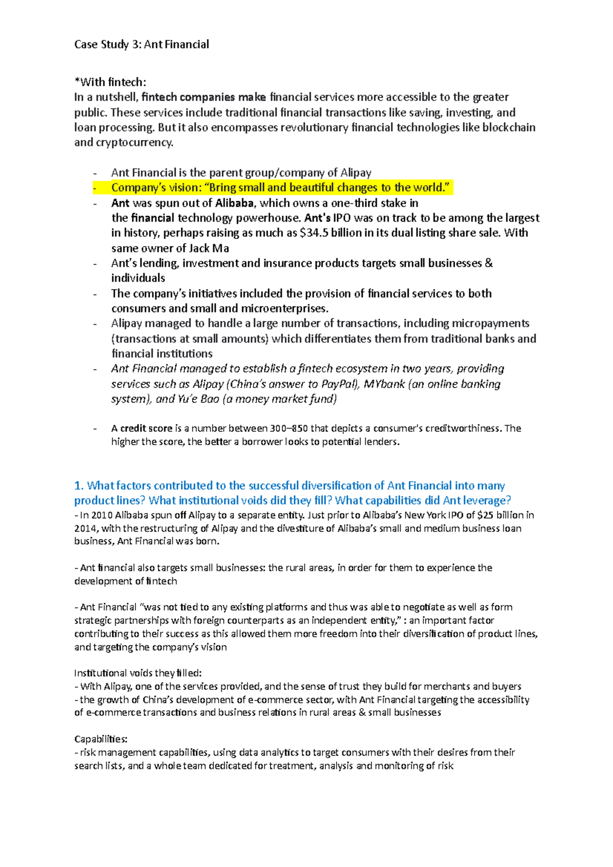 Case study 3 Topic 3: Tutorial Work Week 3 - *With fintech: In a ...