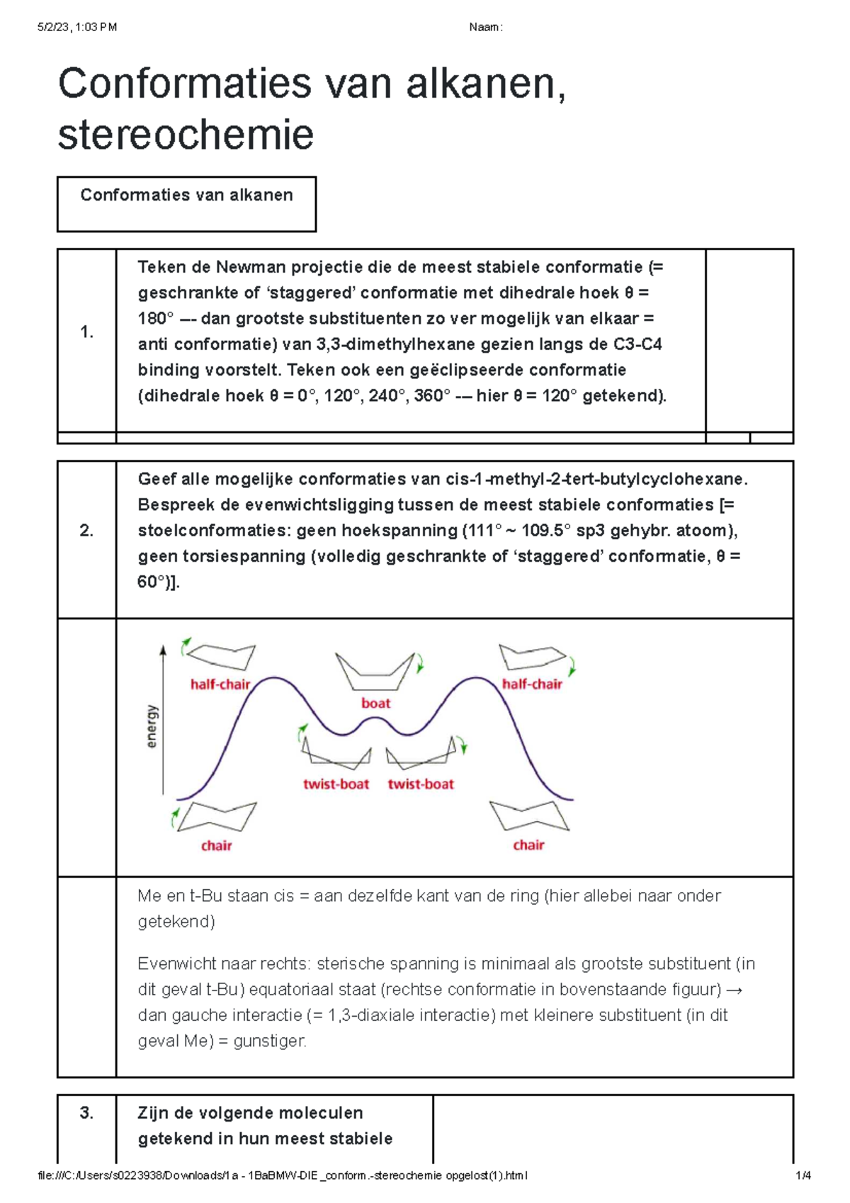 Werkcollege oef org chemie - Conformaties van alkanen, stereochemie ...