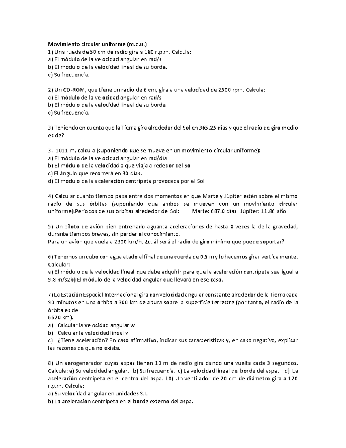 Plan De Mejora Sss Movimiento Circular Uniforme M Una Rueda