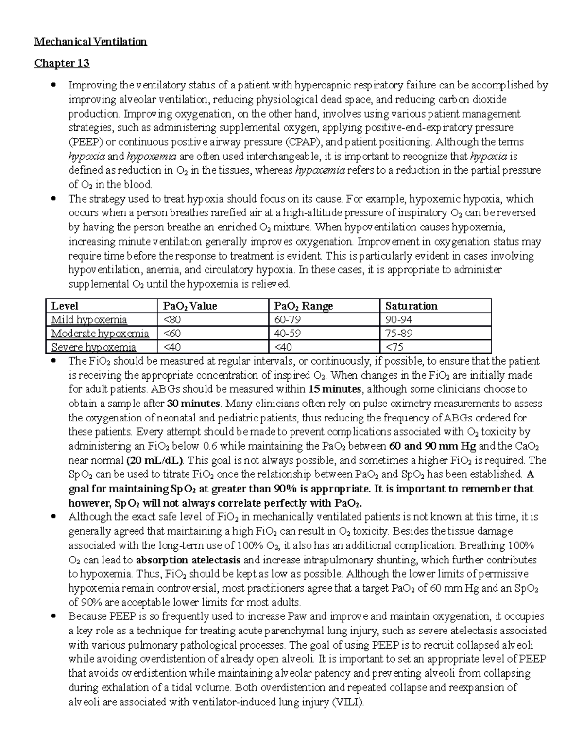 Mechanical Ventilation Chapter 13 Improving oxygenation, on the other