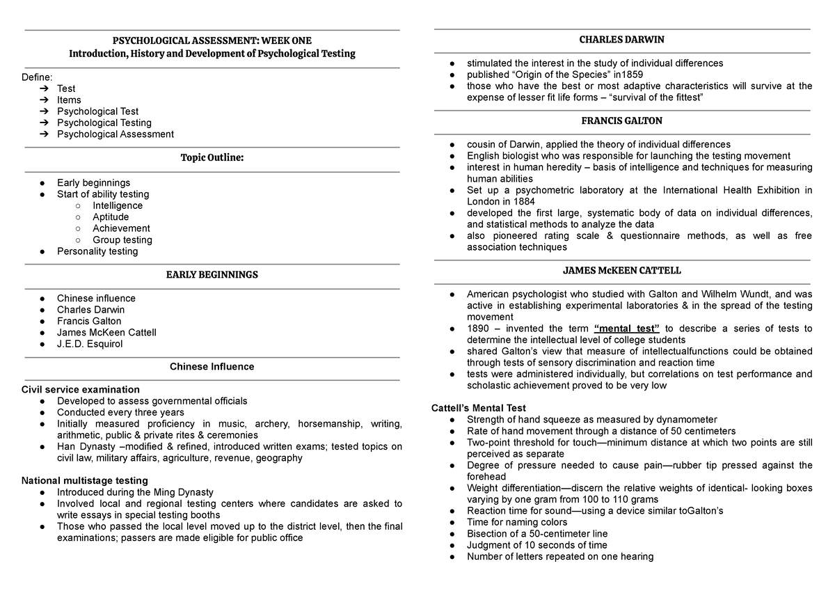 Psychological Assessment - Lecture - PSYCHOLOGICAL ASSESSMENT: WEEK ONE ...