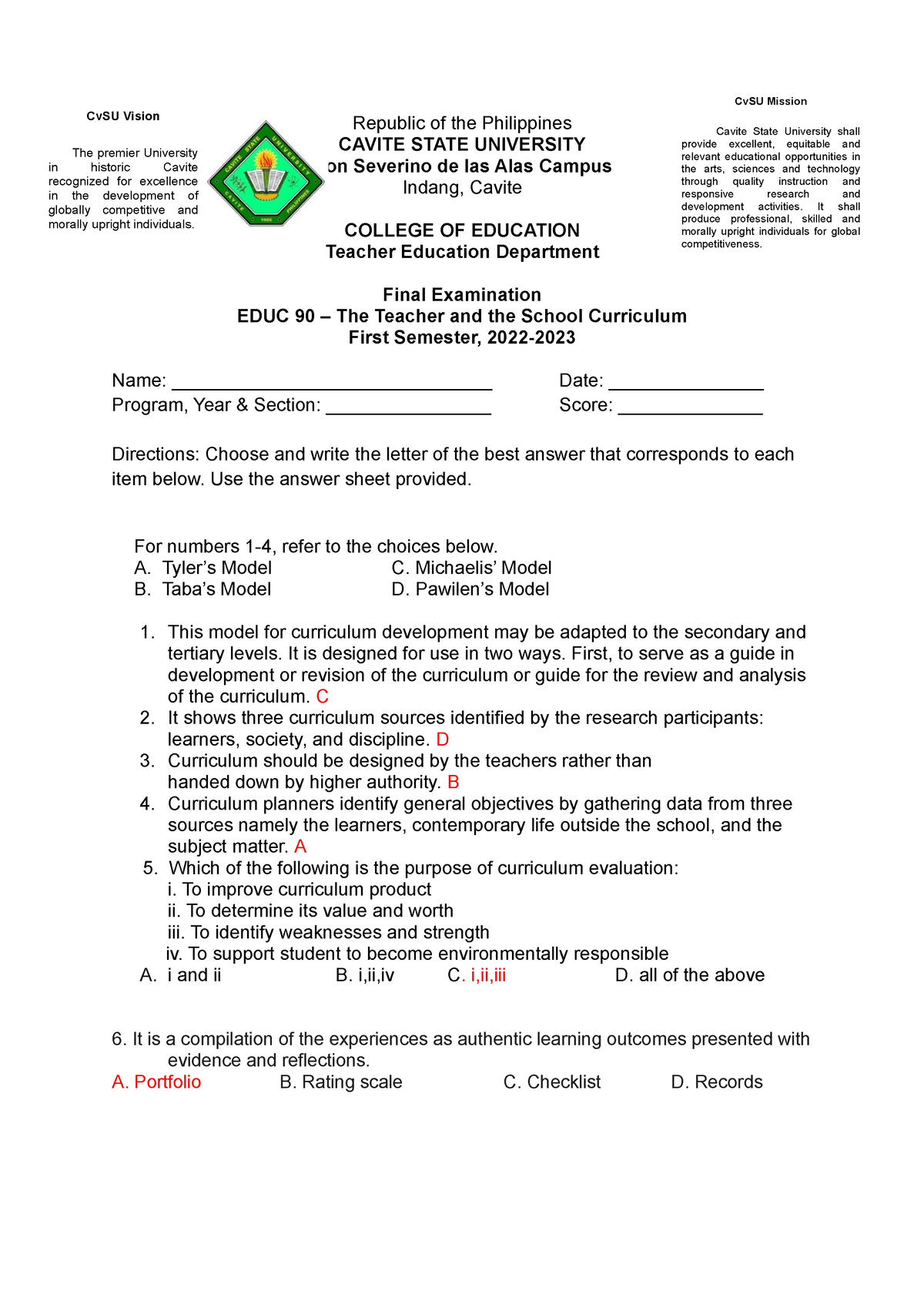 Exam-Educ 90 Long Test With Key - Republic Of The Philippines CAVITE ...