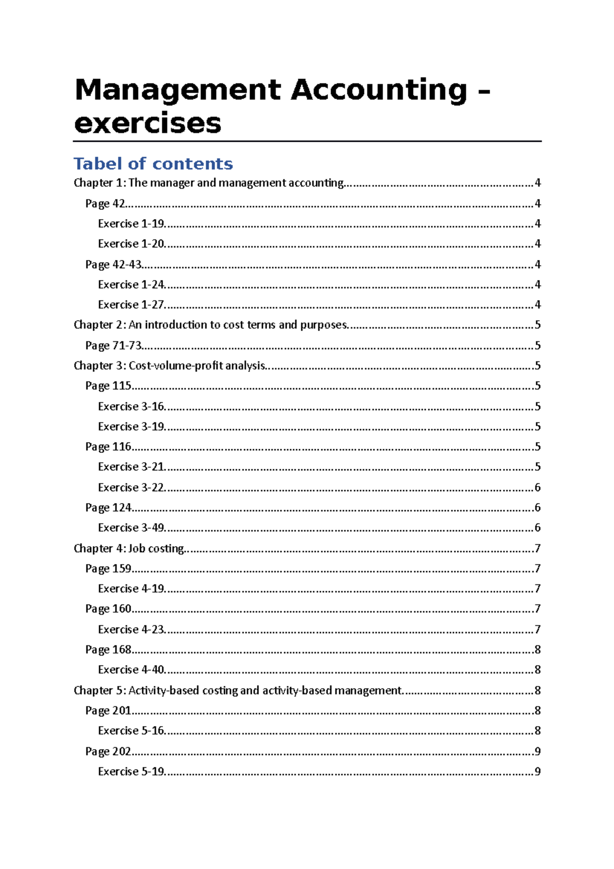 Oplossingen-oefeningen - Management Accounting – Exercises Chapter 1 ...