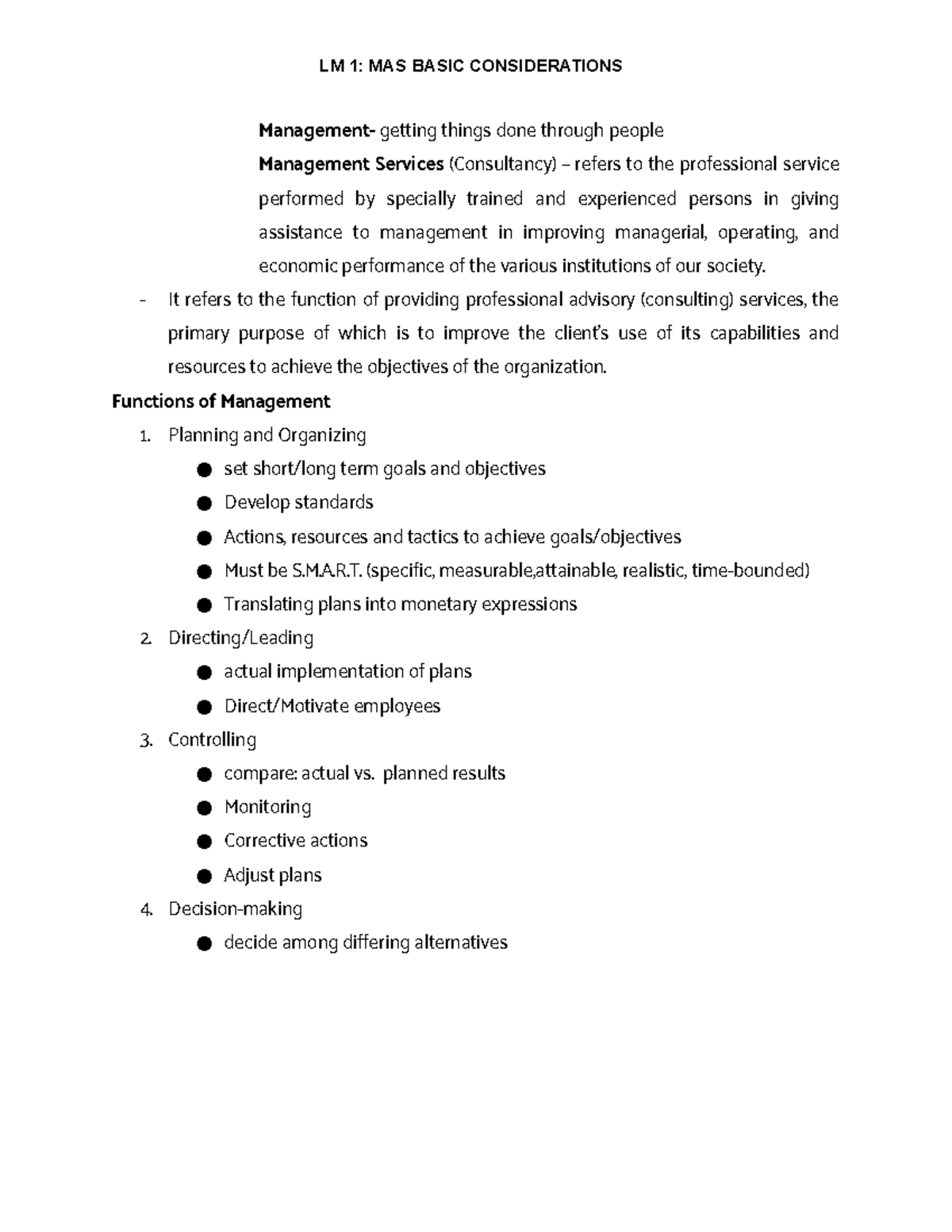 LM 1 - Basic Considerations - Management- getting things done through ...