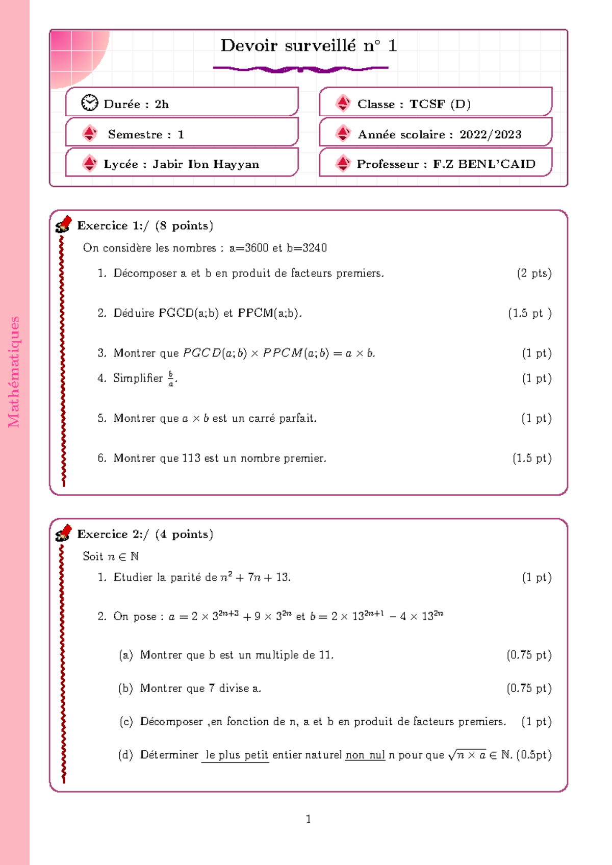 DS1 TCS 2022 2023 D - LAMI - Math ́ ematiques Devoir surveill ́e n 1 ...