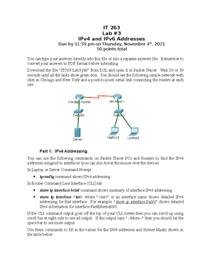 IT263 Assignment 6 - Lab v1 - IPv4 and IPv6 Addresses 50 points total ...