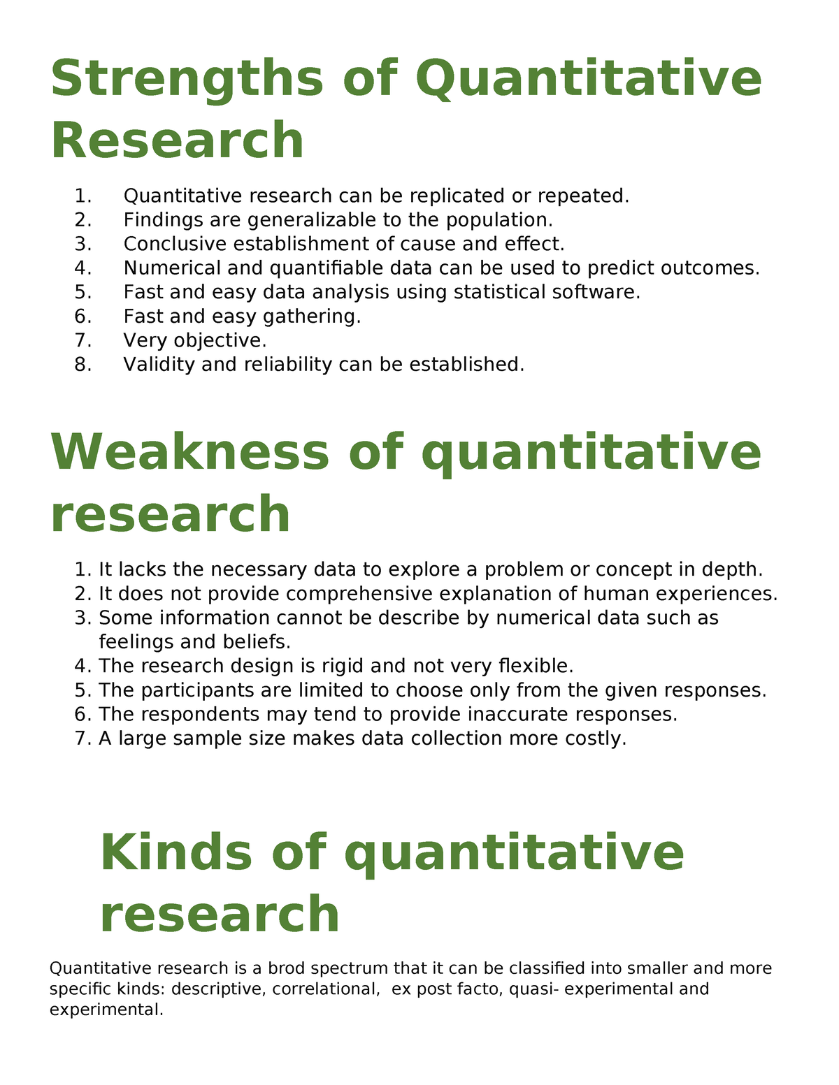 discuss the strengths of quantitative research essay