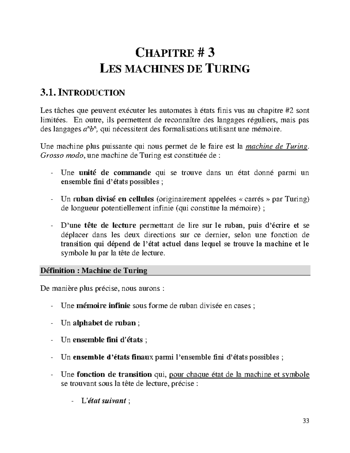 PIF1006 - Notes de cours - Chapitre #3 - Machines de Turing - CHAPITRE ...