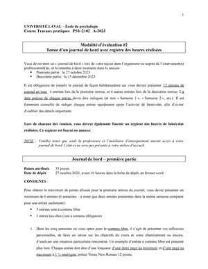 Consignes pour le journal de bord